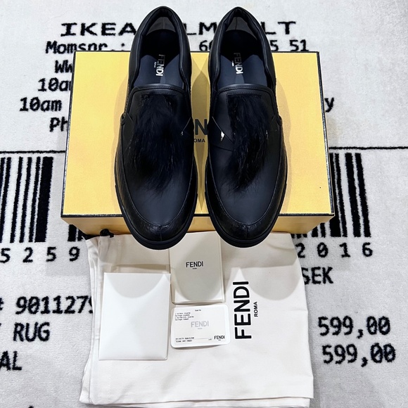 Fendi Bag Bug With 100% Real Nutria Silver Fox Fur Slip-On Leather Shoes main image 8